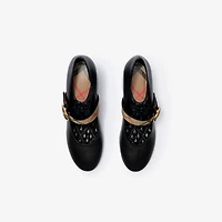 Check Strap Leather Robin Shoes in Black - Women | Burberry® Official