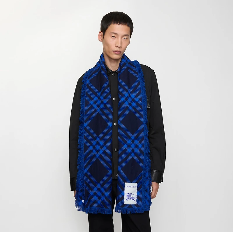 Wide Check Wool Silk Scarf in Ink/blue | Burberry® Official