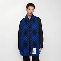Wide Check Wool Silk Scarf in Ink/blue | Burberry® Official