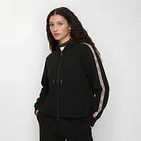 Check Trim Cotton Zip Hoodie in Black - Women | Burberry® Official