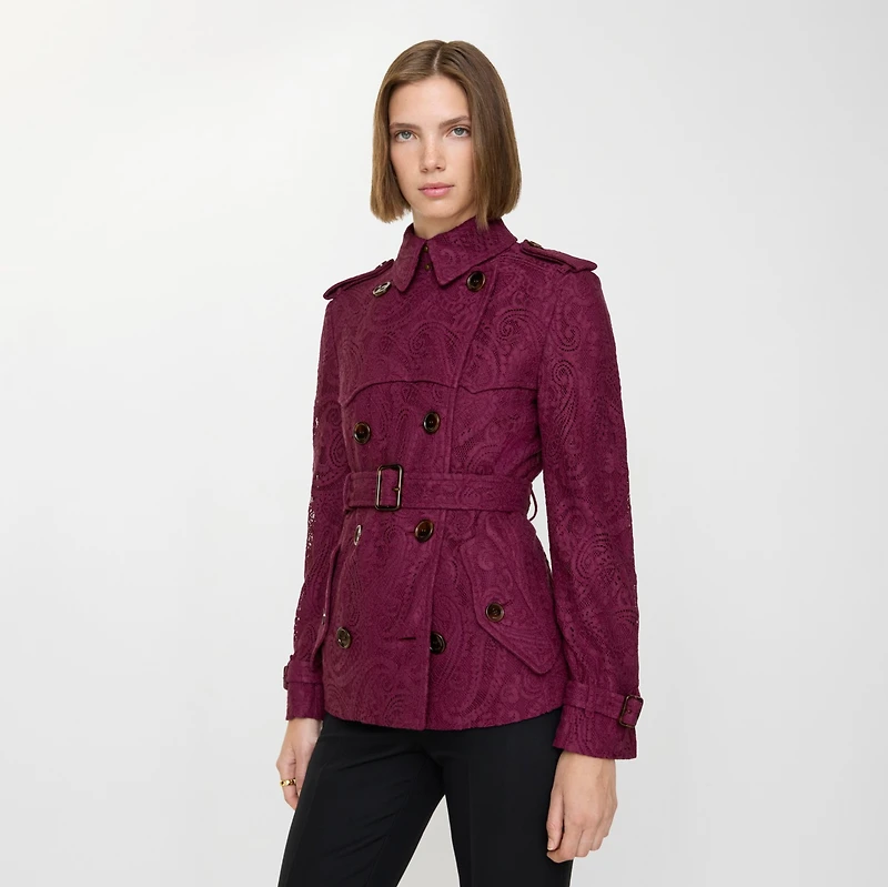 Short Paisley Lace Foxfield Trench Coat in Allium purple - Women | Burberry® Official