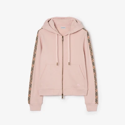 Check Trim Cotton Zip Hoodie in Bouquet pink - Women | Burberry® Official