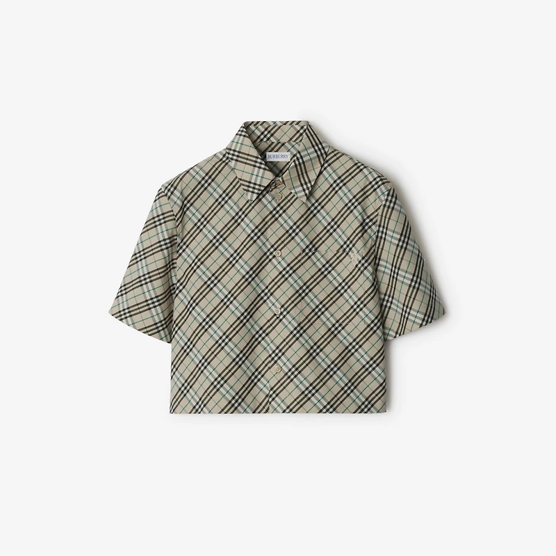 Cropped Check Cotton Shirt in Husk - Women | Burberry® Official