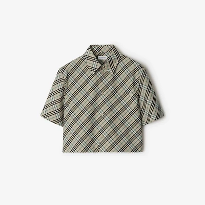 Cropped Check Cotton Shirt in Husk - Women | Burberry® Official