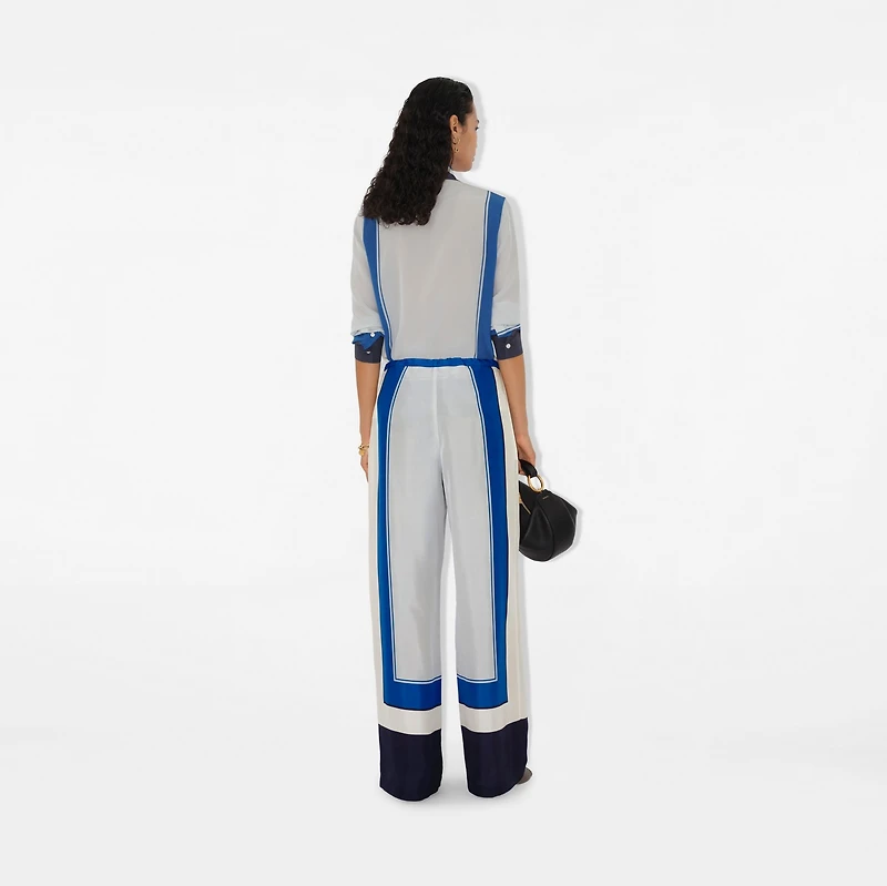 Knight Stamp Box Silk Poplin Trousers in Ink - Women | Burberry® Official