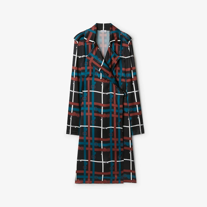 Belt Check Viscose Trench Dress in Petrol blue - Women | Burberry® Official