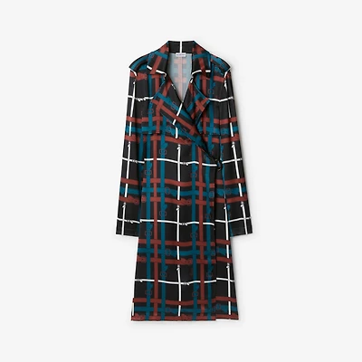 Belt Check Viscose Trench Dress in Petrol blue - Women | Burberry® Official
