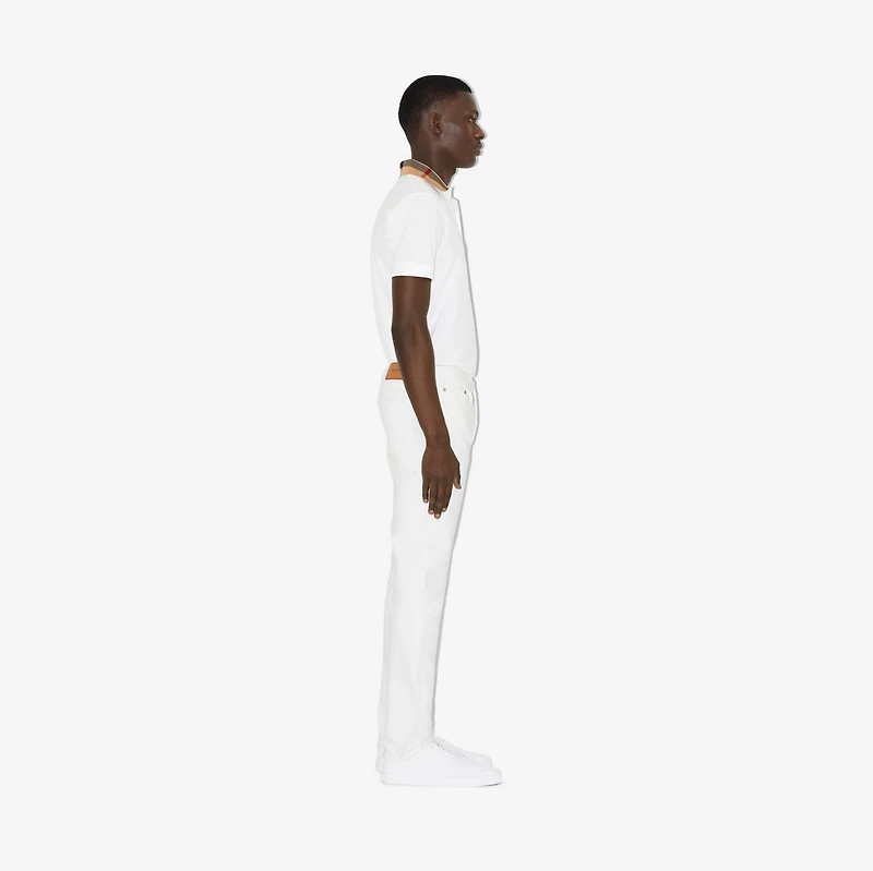 Check Collar Cotton Polo Shirt in White - Men | Burberry® Official