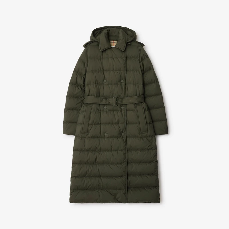Long Nylon Hooded Puffer Coat in Shale - Women | Burberry® Official