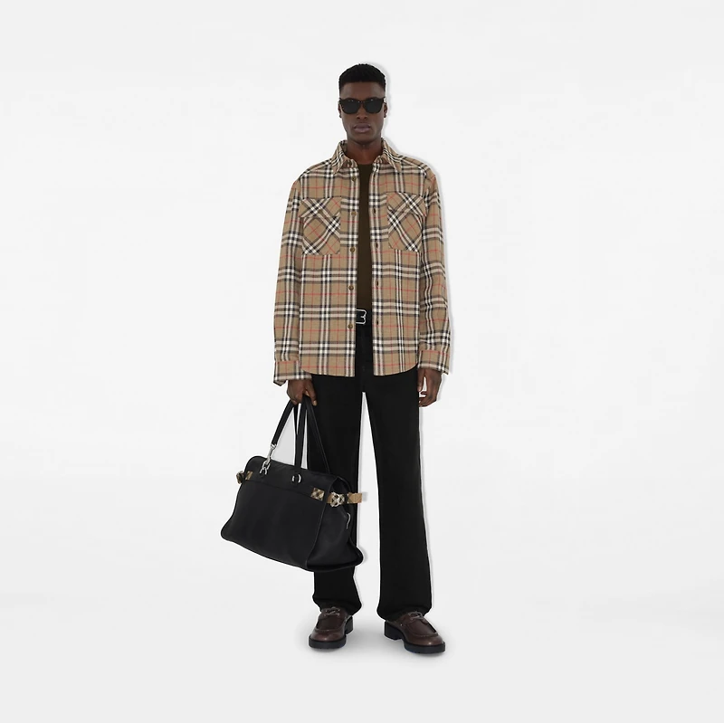 Oversized Fit Check Cotton Linen Shirt in Nut - Men | Burberry® Official