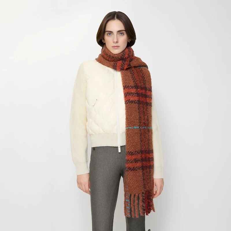 Check Alpaca Wool Blend Bouclé Scarf in Ginger brown | Burberry® Official