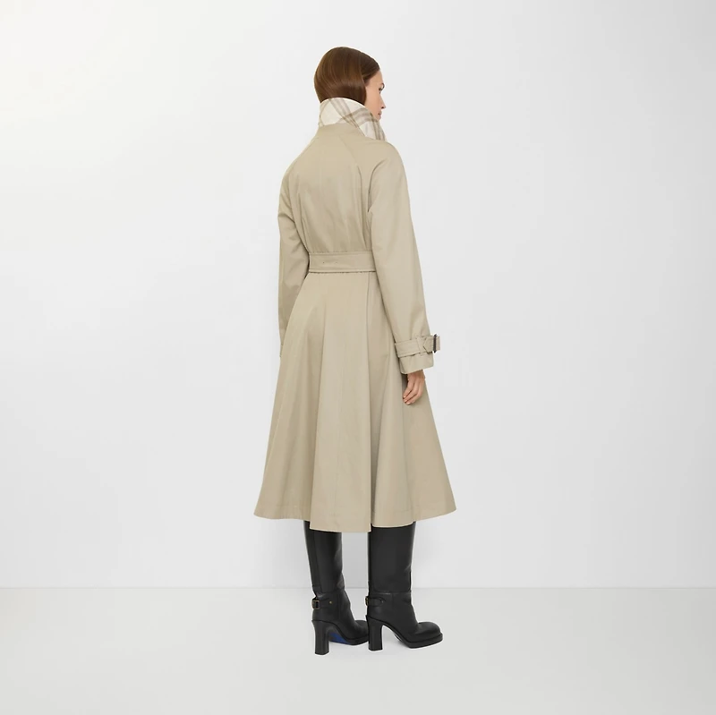 Long Gabardine Ellingham Fit-and-flare Car Coat in Quill beige - Women | Burberry® Official