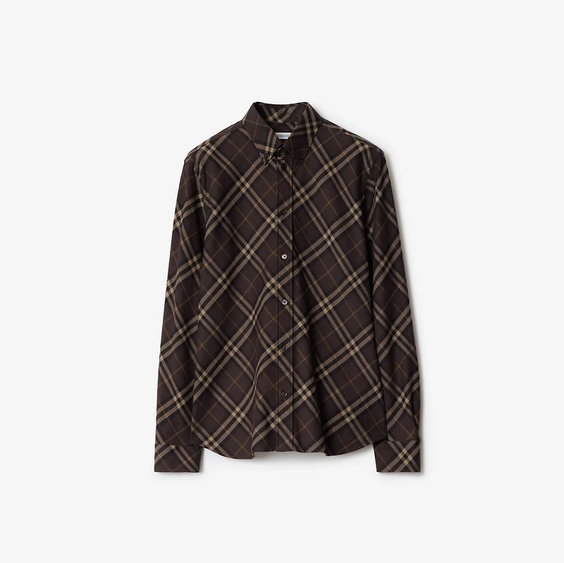 Relaxed Fit Check Cotton Flannel Shirt in Truffle brown - Men | Burberry® Official