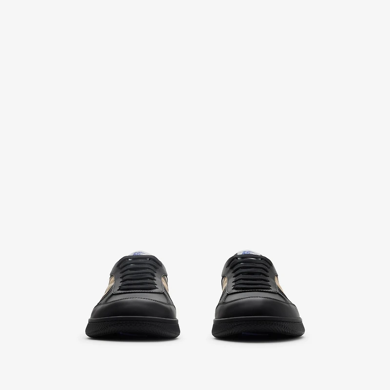 Leather and Check Terrace Sneakers​ in Black/sand - Men | Burberry® Official