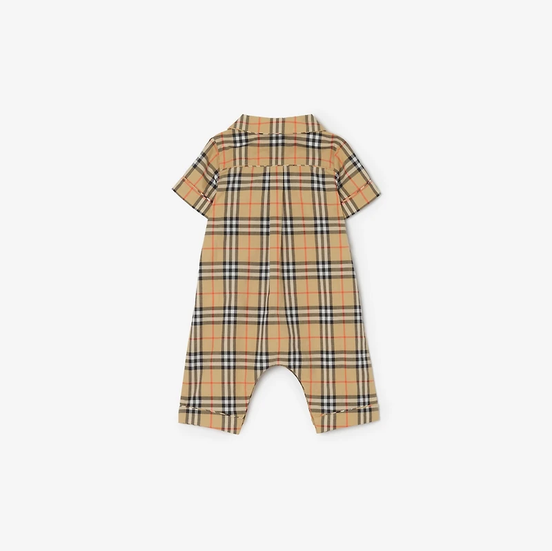 Check Cotton Playsuit in Sand beige - Children | Burberry® Official