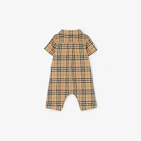 Check Cotton Playsuit in Sand beige - Children | Burberry® Official