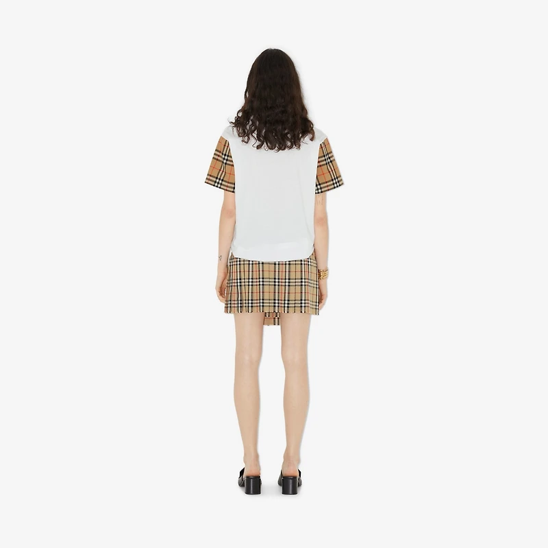 Check Sleeve Cotton T-shirt in