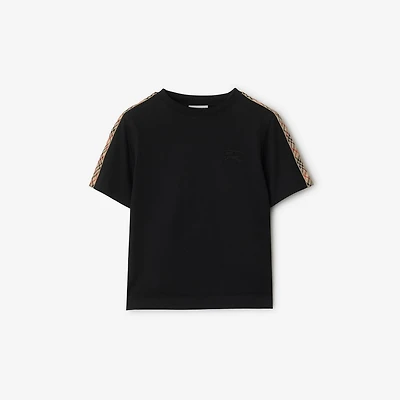 Check Trim Cotton T-shirt in Black | Burberry® Official