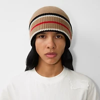Reversible Icon Stripe Cashmere Cotton Beanie in Black/camel - Women | Burberry® Official