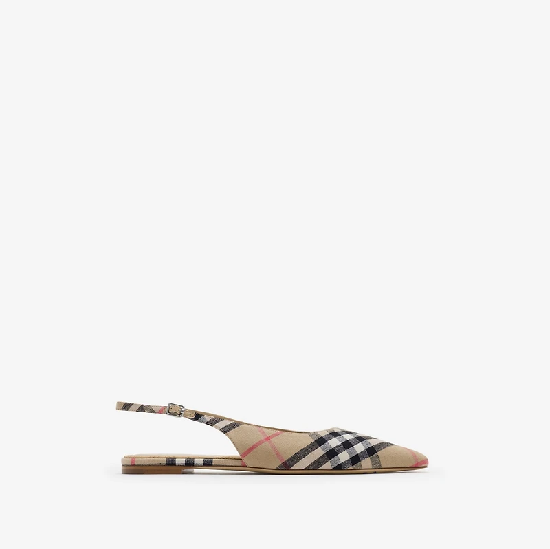 Check Dame Slingback Ballerinas​ in Sand - Women, Linen | Burberry® Official