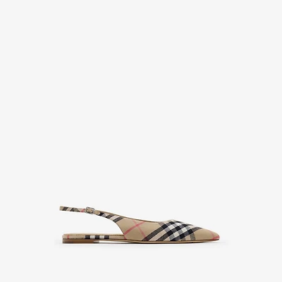 Check Dame Slingback Ballerinas​ in Sand - Women, Linen | Burberry® Official