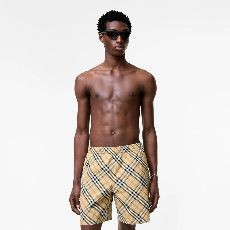 Check Swim Shorts in Sand beige - Men, Nylon | Burberry® Official