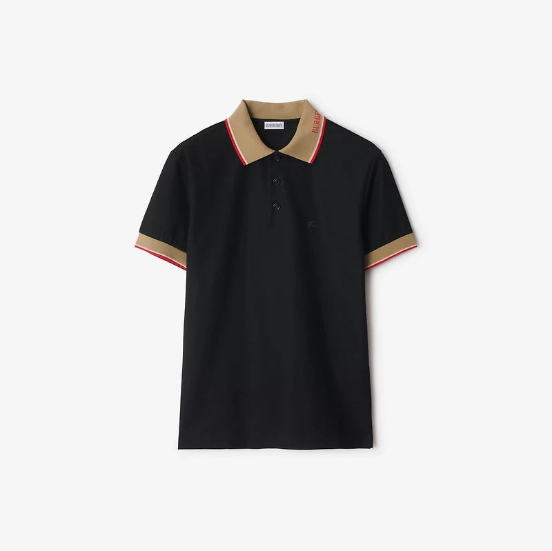 Logo Collar Cotton Polo Shirt in Black - Men | Burberry® Official