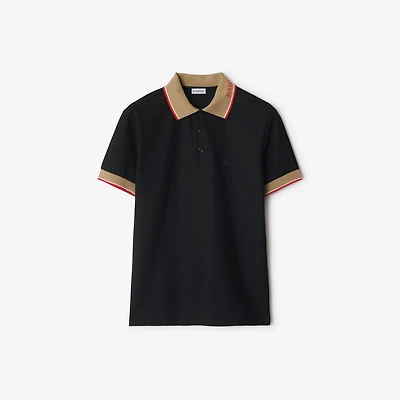 Logo Collar Cotton Polo Shirt in Black - Men | Burberry® Official
