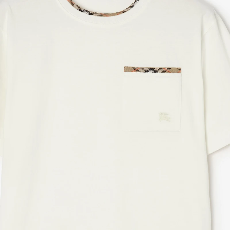 Check Trim Cotton T-shirt in Chalk white - Men | Burberry® Official