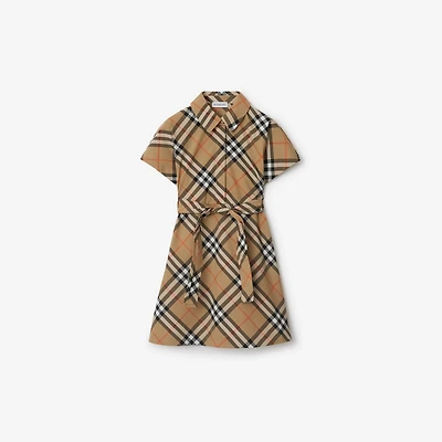 Check Cotton Shirt Dress in Sand | Burberry® Official