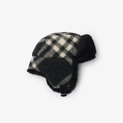 Check Wool Trapper Hat in Black - Men | Burberry® Official