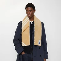 Narrow Check Shearling Scarf in Finch beige | Burberry® Official