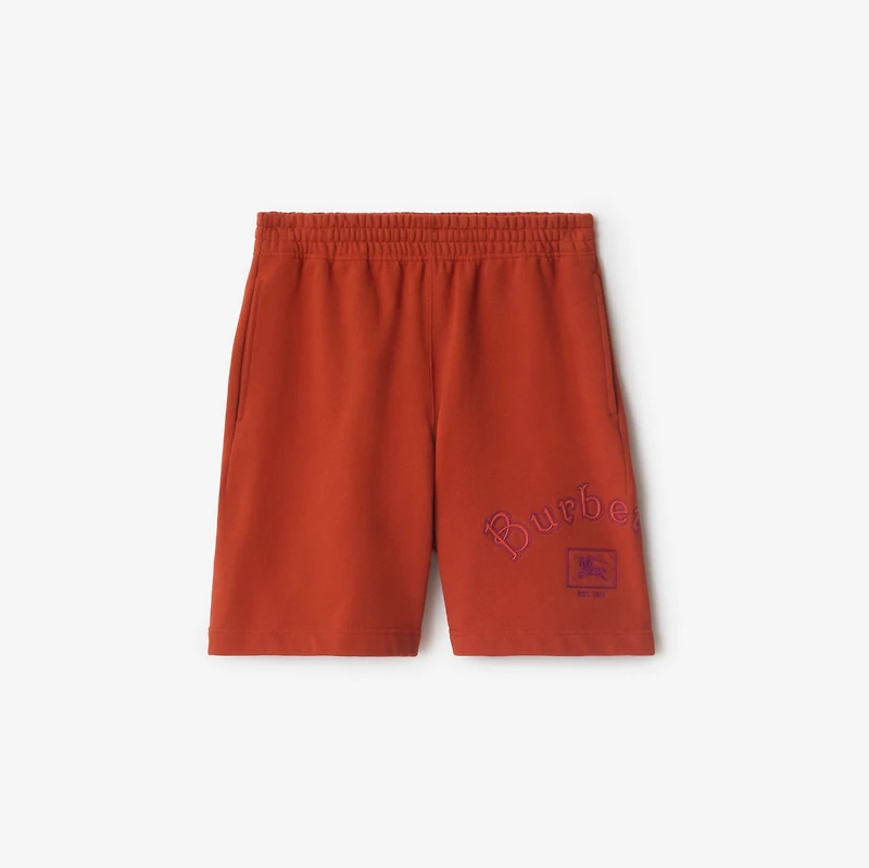 Gothic Logo Cotton Shorts in Fire orange - Men | Burberry® Official
