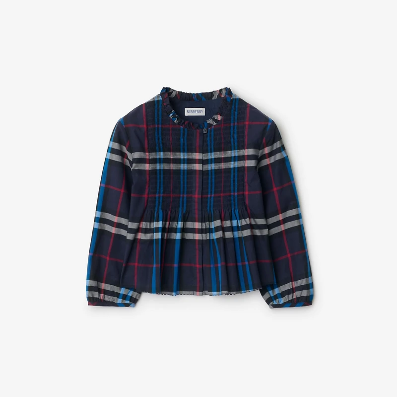 Check Cotton Poplin Top in Storm | Burberry® Official