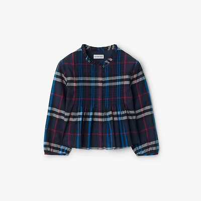 Check Cotton Poplin Top in Storm | Burberry® Official
