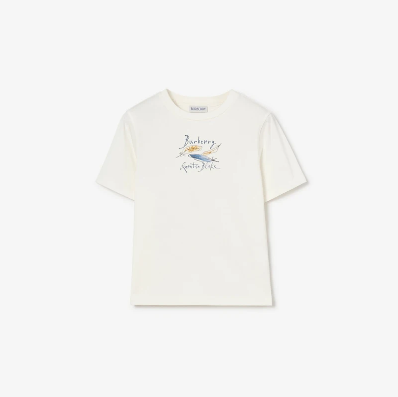 Feather Print Cotton T-shirt in Chalk white | Burberry® Official