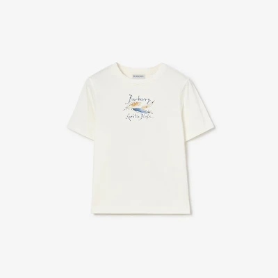 Feather Print Cotton T-shirt in Chalk white | Burberry® Official
