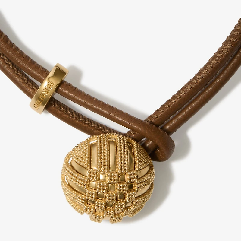 Leather Check Granulation Bracelet in Gold/teak brown - Women | Burberry® Official