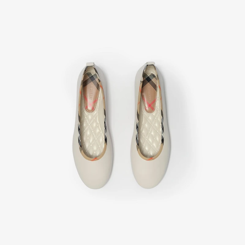 Check Trim Leather Robin Ballerinas in Sandy beige - Women | Burberry® Official