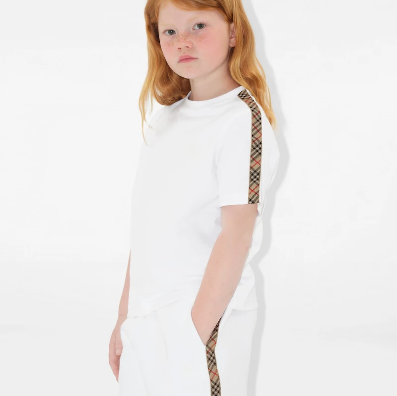 Check Trim Cotton T-shirt in White | Burberry® Official
