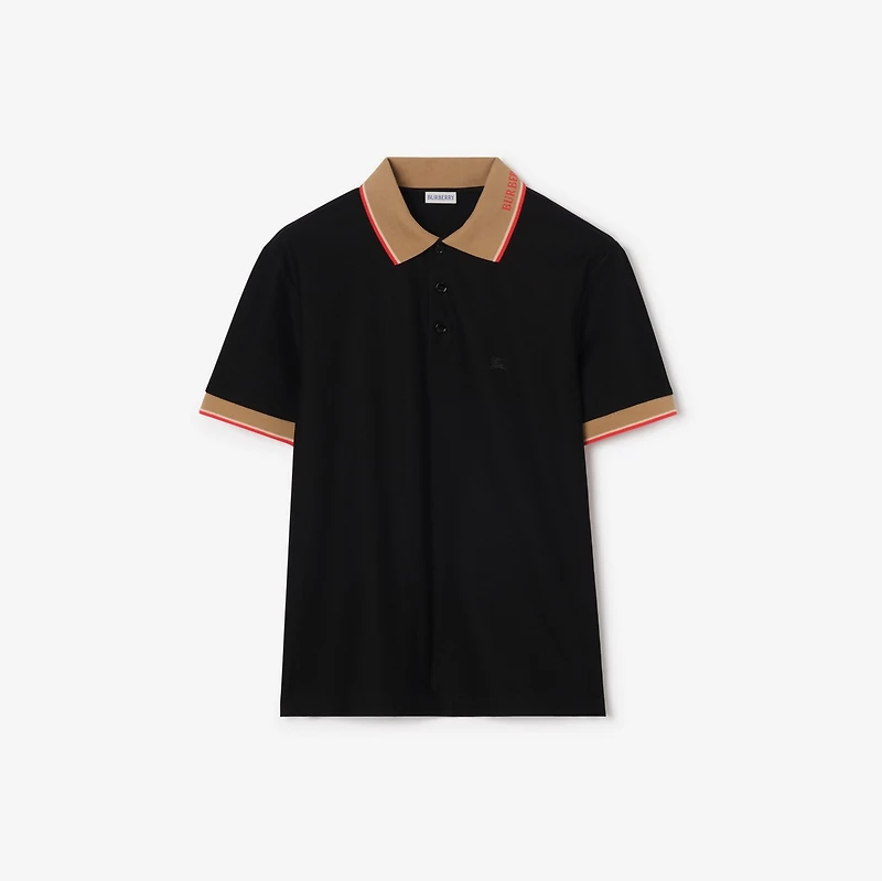 Logo Collar Cotton Polo Shirt in Black - Men | Burberry® Official