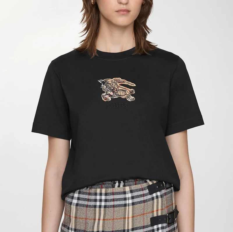 EKD Check Cotton T-shirt in Black - Women | Burberry® Official