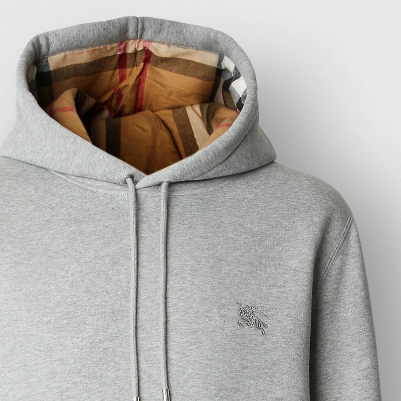 Embroidered EKD Cotton Blend Hoodie in Pale grey melange - Men | Burberry® Official