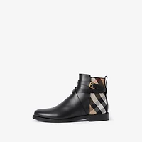 Check and Leather Boots in Black/archive beige - Women | Burberry® Official