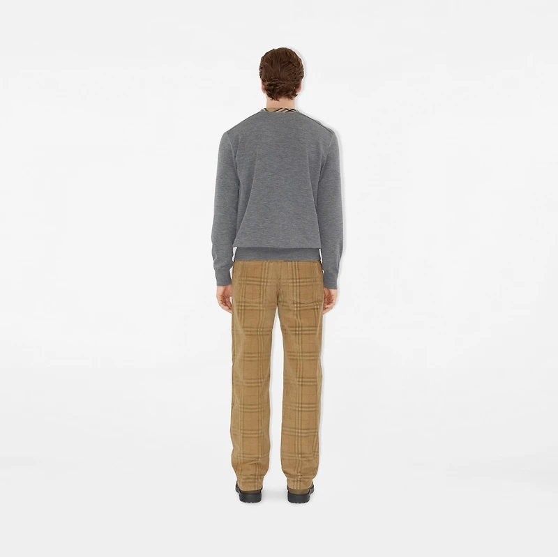 Check Trim Wool Sweater in Grey - Men | Burberry® Official