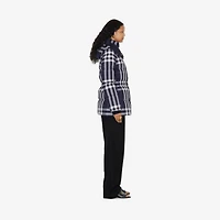 Check Puffer Jacket in White/dark charcoal blue - Women, Nylon | Burberry® Official