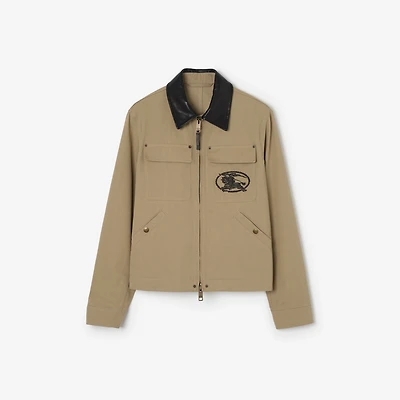 Leather Collar Cotton Workwear Jacket in Saltmarsh beige - Men | Burberry® Official