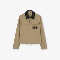 Leather Collar Cotton Workwear Jacket in Saltmarsh beige - Men | Burberry® Official