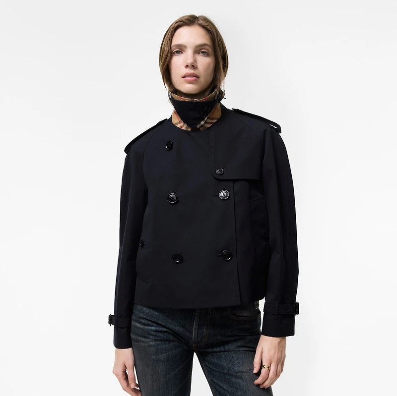 Cropped Gabardine Mayfair Trench Jacket in Coal blue - Women, Cotton Gabardine | Burberry® Official