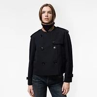 Cropped Gabardine Mayfair Trench Jacket in Coal blue - Women, Cotton Gabardine | Burberry® Official
